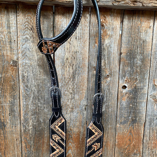 Rodeo Drive Two Tone Feather & Arrow Studded One Ear Headstall / Bridle #FK114
