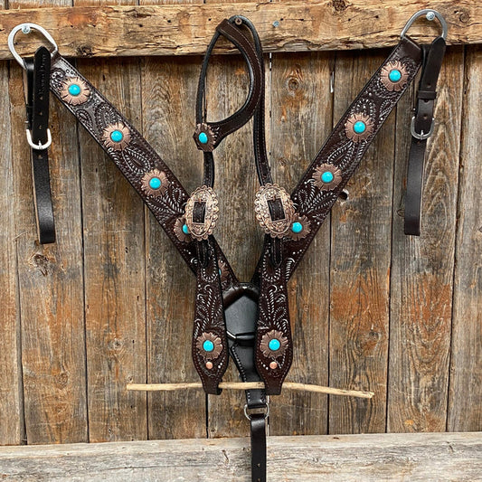 Rodeo Drive Paisley Copper and Turquoise One Ear/ Breastcollar #OEBC541