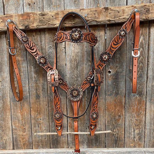 Rodeo Drive Zebra Jet and Topaz Browband / Breastcollar #BBBC544