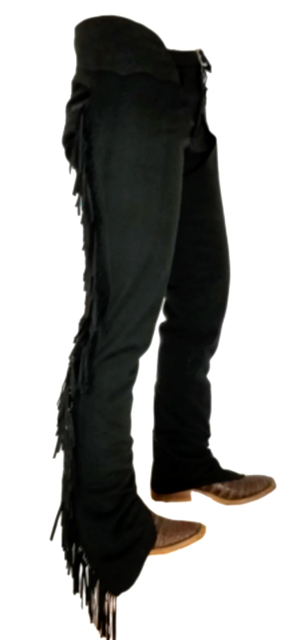 Black Suede Chaps with Stretch Panel - Size L